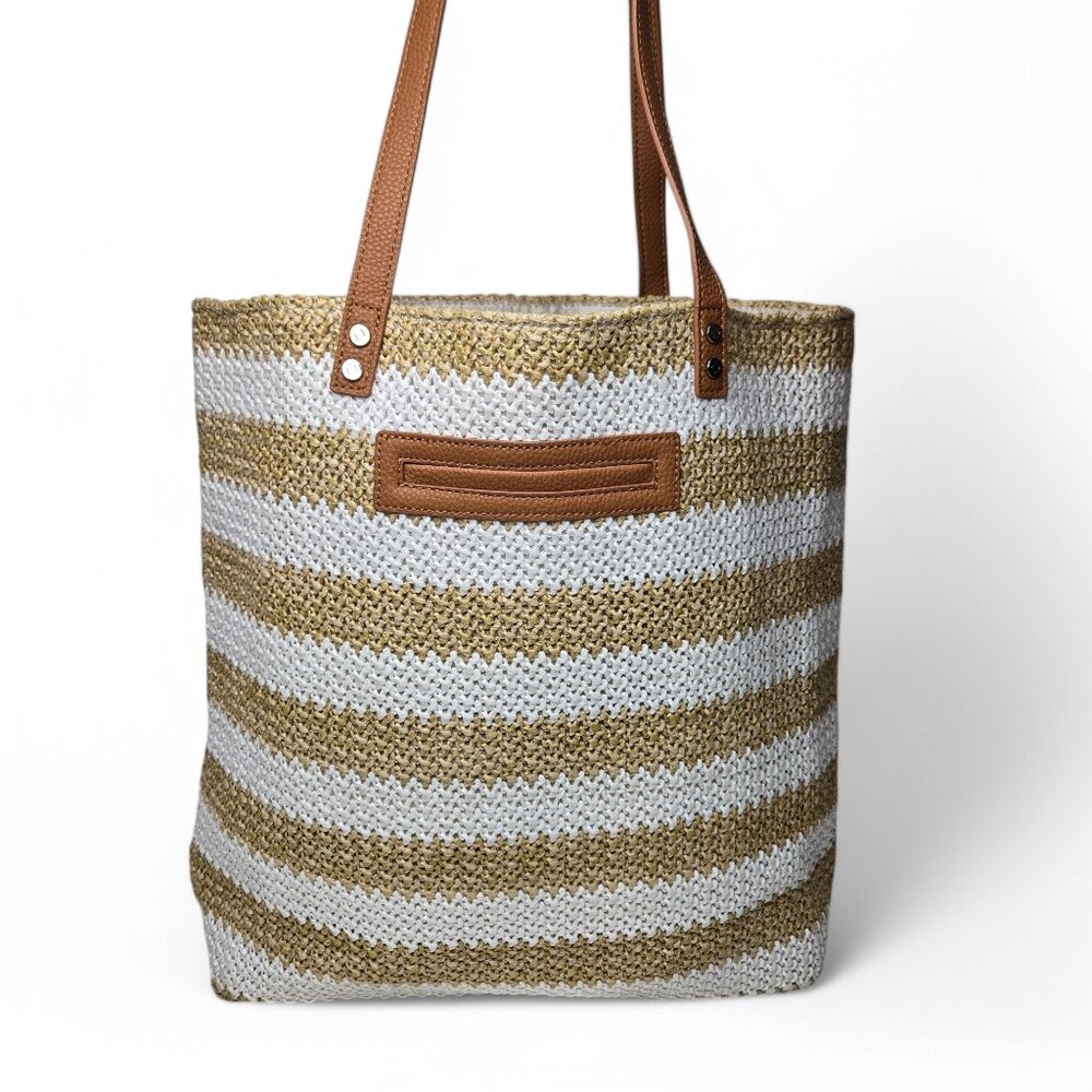 Thirty One Jewel Woven Striped Tote Around Town Shopper Open Top Oversized
